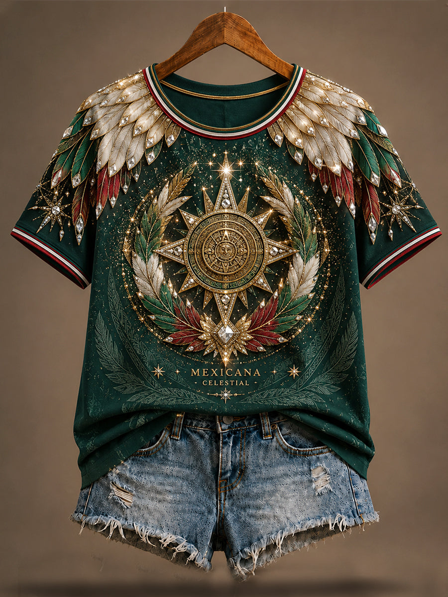 Camiseta de lino con estampado artístico para amantes del fútbol mexicano, diseño femenino