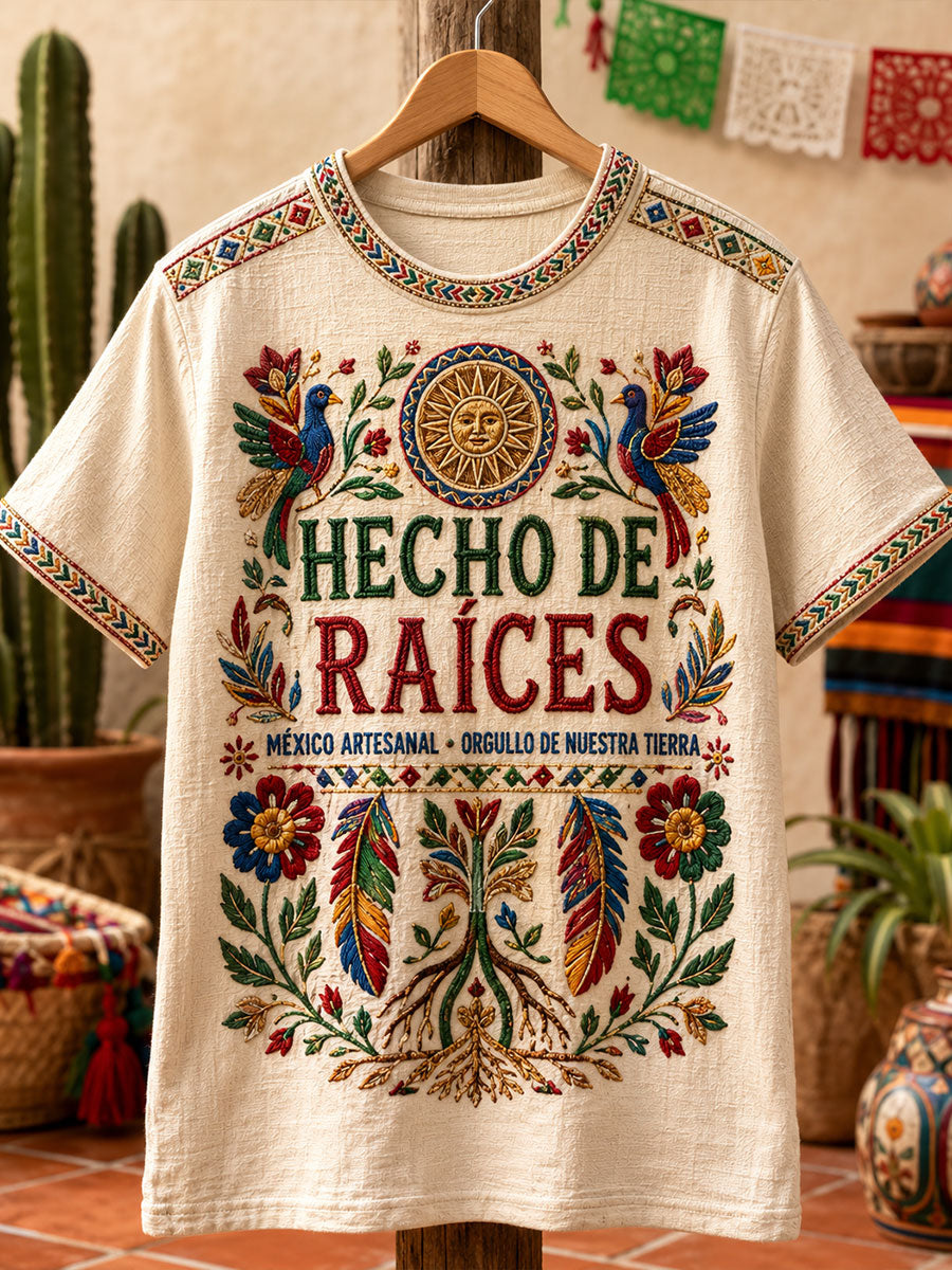 Camiseta de lino estampada con diseño del orgullo mexicano para mujer