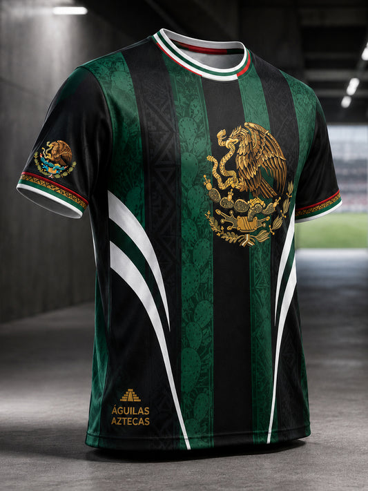 Camiseta con estampado de arte de elemento animador de partido de fútbol mexicano para hombre
