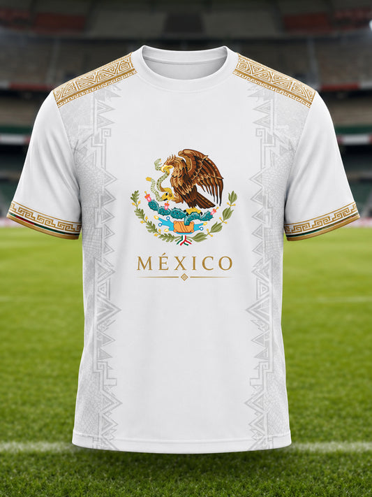 Camiseta con estampado artístico de elementos de animación en un partido de fútbol mexicano para hombre