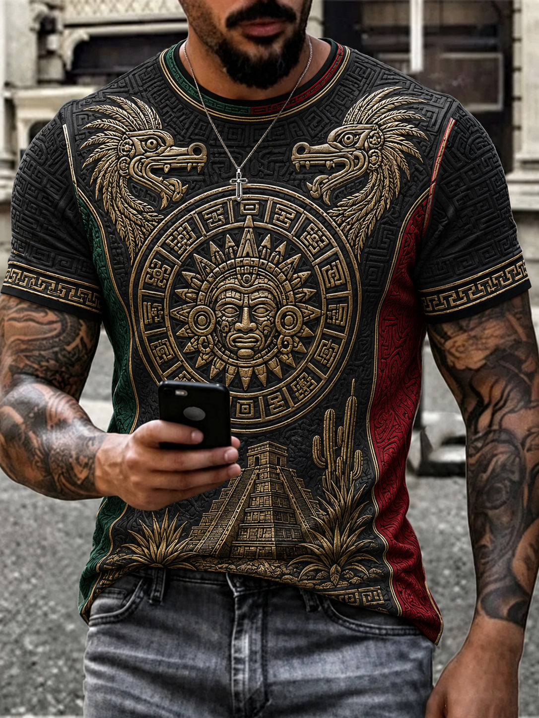 Camiseta informal estampada de aficionado al fútbol mexicano para hombre