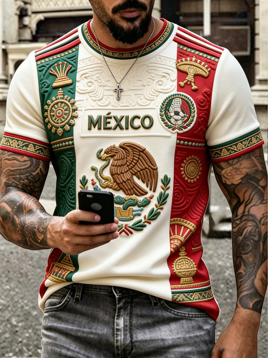Camiseta informal estampada de aficionado al fútbol mexicano para hombre