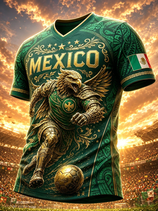 Camiseta con estampado artístico de animación para partidos de fútbol mexicano masculino