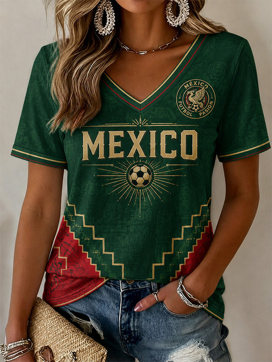 Regalo para mujeres aficionadas al fútbol: camiseta informal con estampado y cuello en V