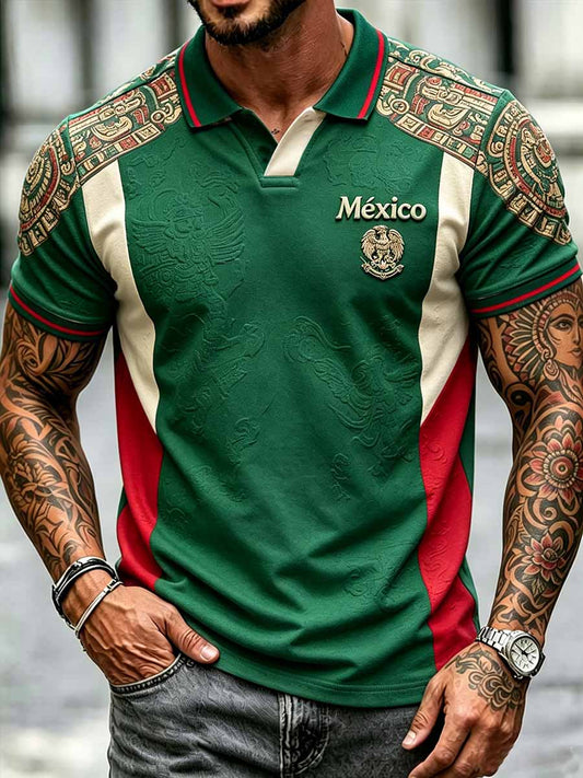 Polo de hombre con estampado mexicano de fútbol