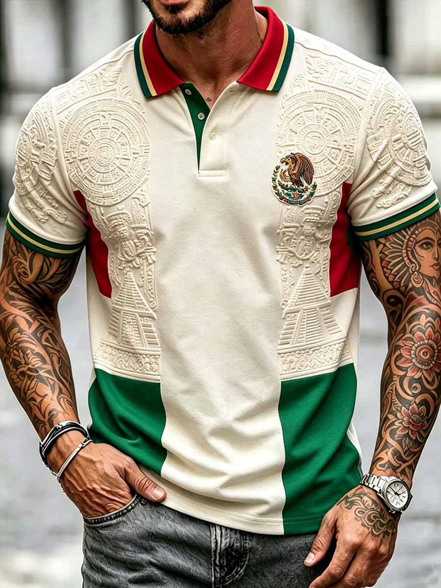 Polo de hombre con estampado mexicano de fútbol