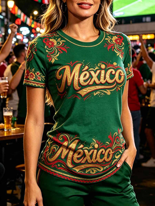 Camiseta estampada de fútbol mexicano para mujer