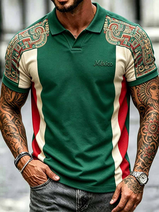 Polo con estampado de fútbol mexicano para hombre
