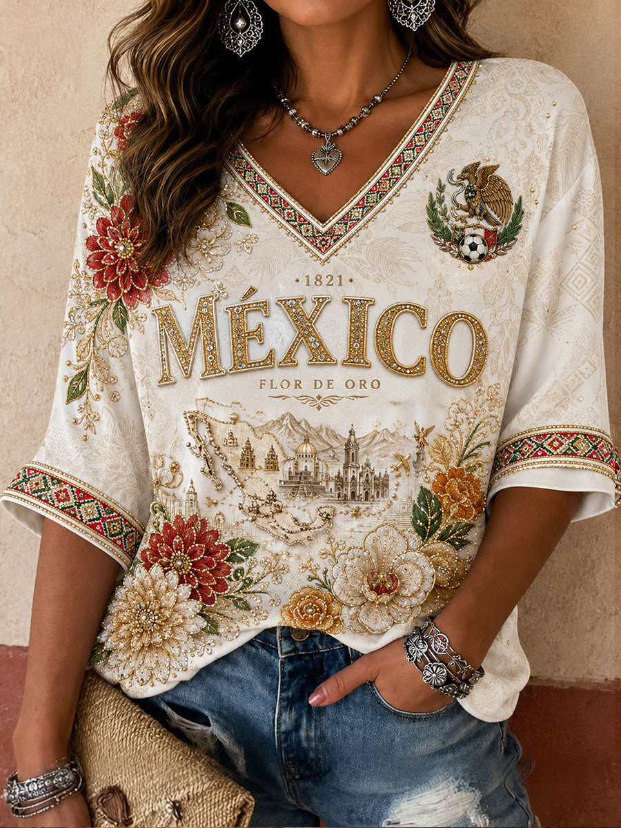 Camiseta estampada México Pride Art para mujer
