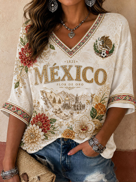 Camiseta estampada México Pride Art para mujer
