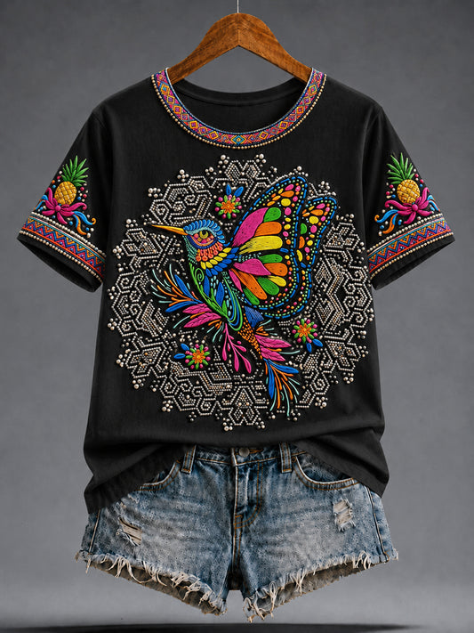 Camiseta estampada con arte mexicano de la Guelaguetza femenina
