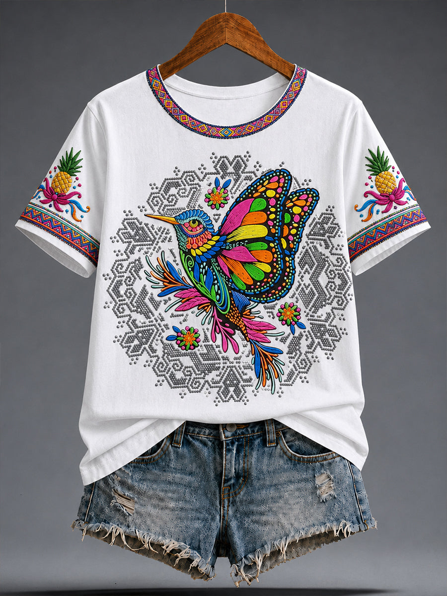 Camiseta estampada con arte mexicano de la Guelaguetza femenina
