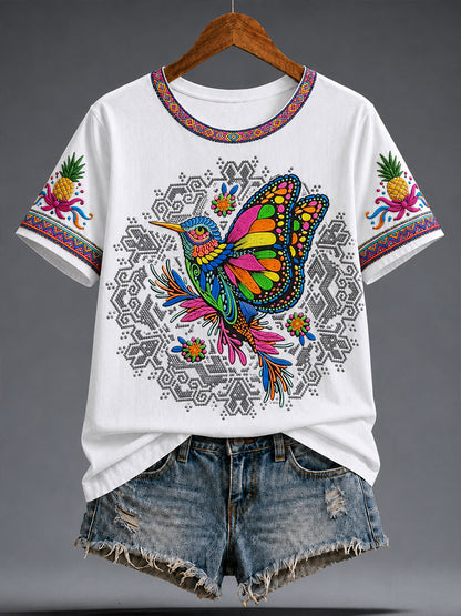 Camiseta estampada con arte mexicano de la Guelaguetza femenina