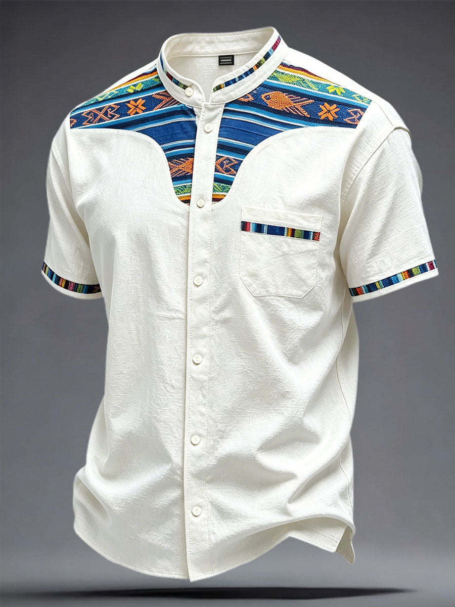 Camisa estampada con arte mexicano de la Guelaguetza para hombre