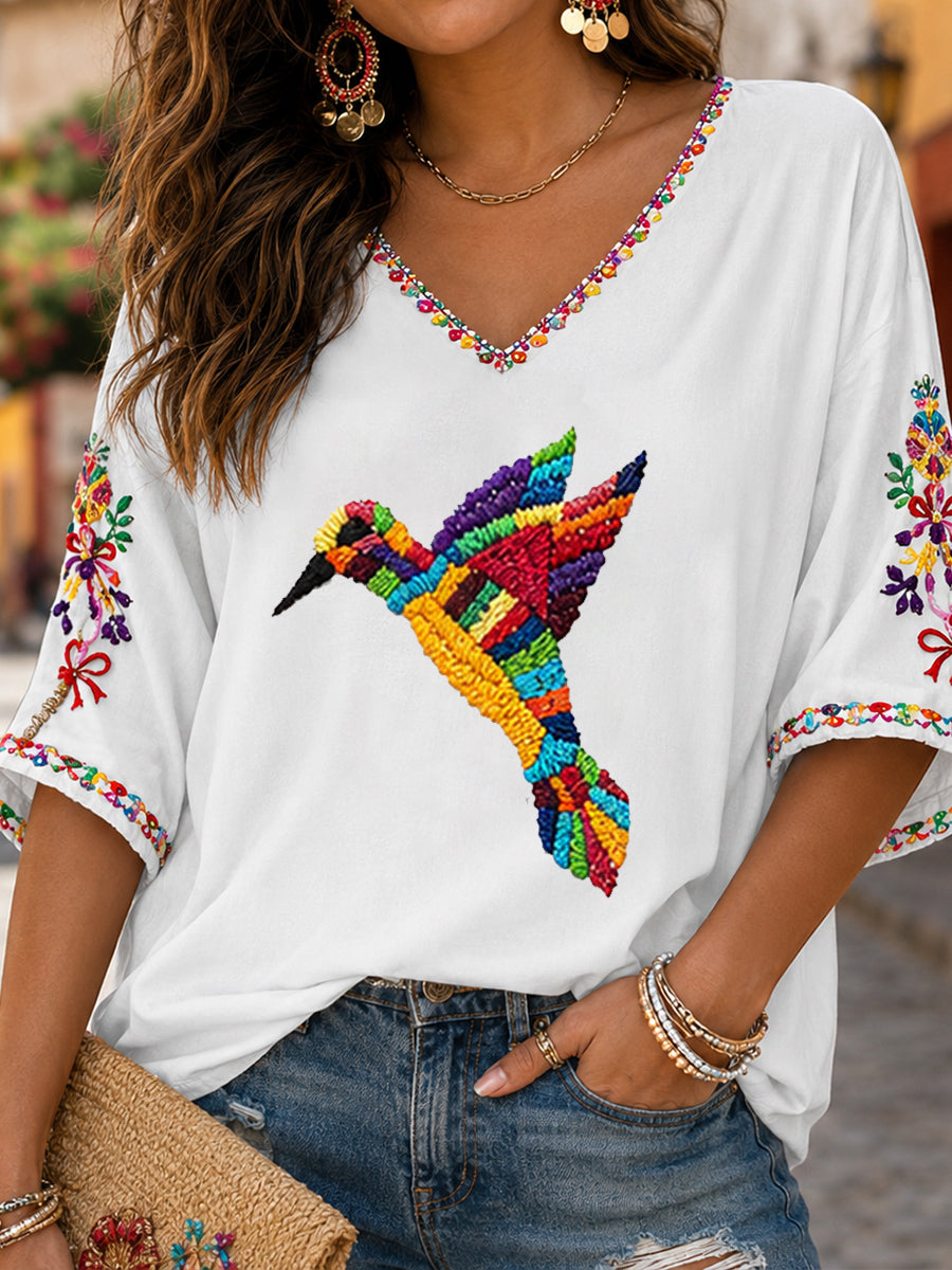 Camisetas de lino estampadas con arte mexicano de la Guelaguetza femenina