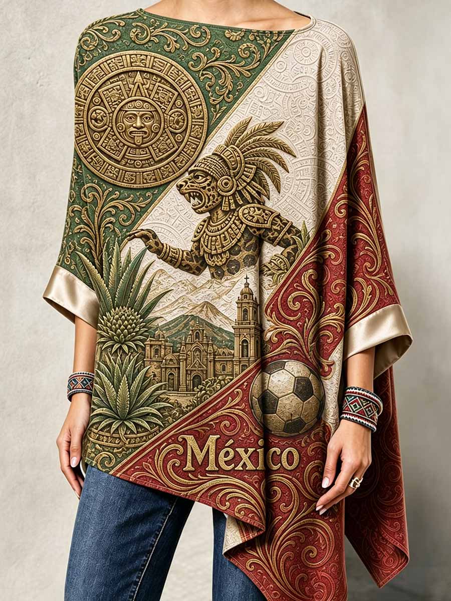 Top de moda para mujer con estampado de arte mexicano y dobladillo irregular