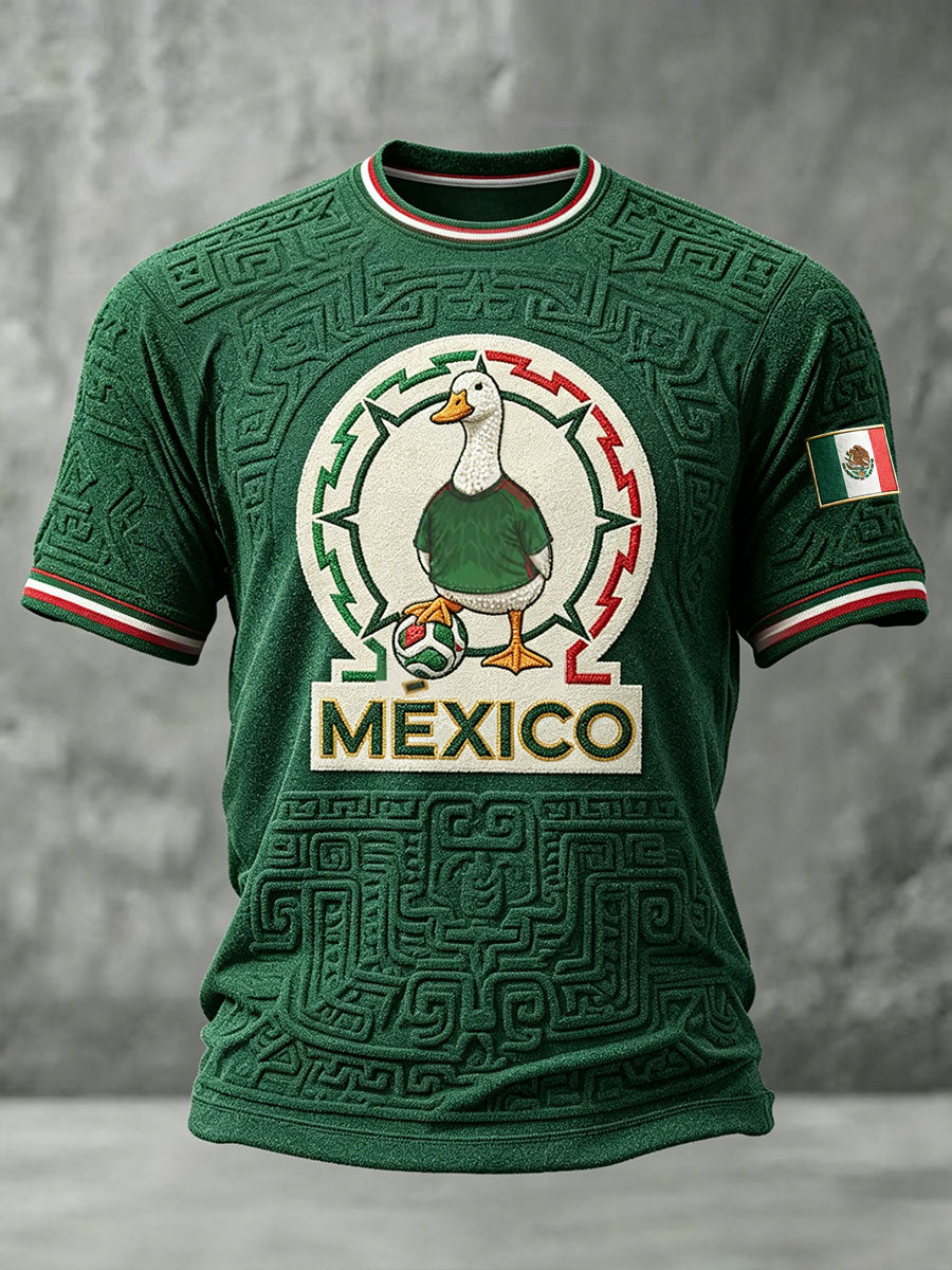 Camiseta divertida para hombre con estampado artístico de pato y amante del fútbol mexicano