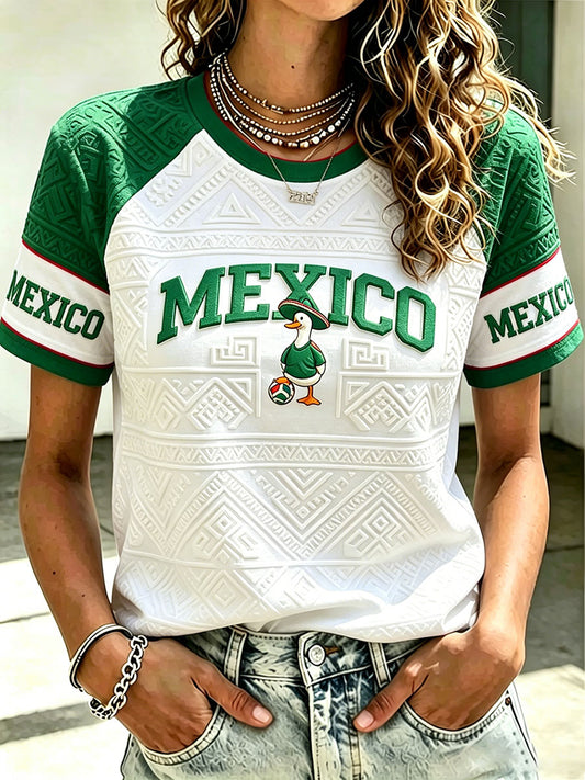 Camiseta con estampado artístico para amantes del fútbol, diseño divertido de pato mexicano para mujer