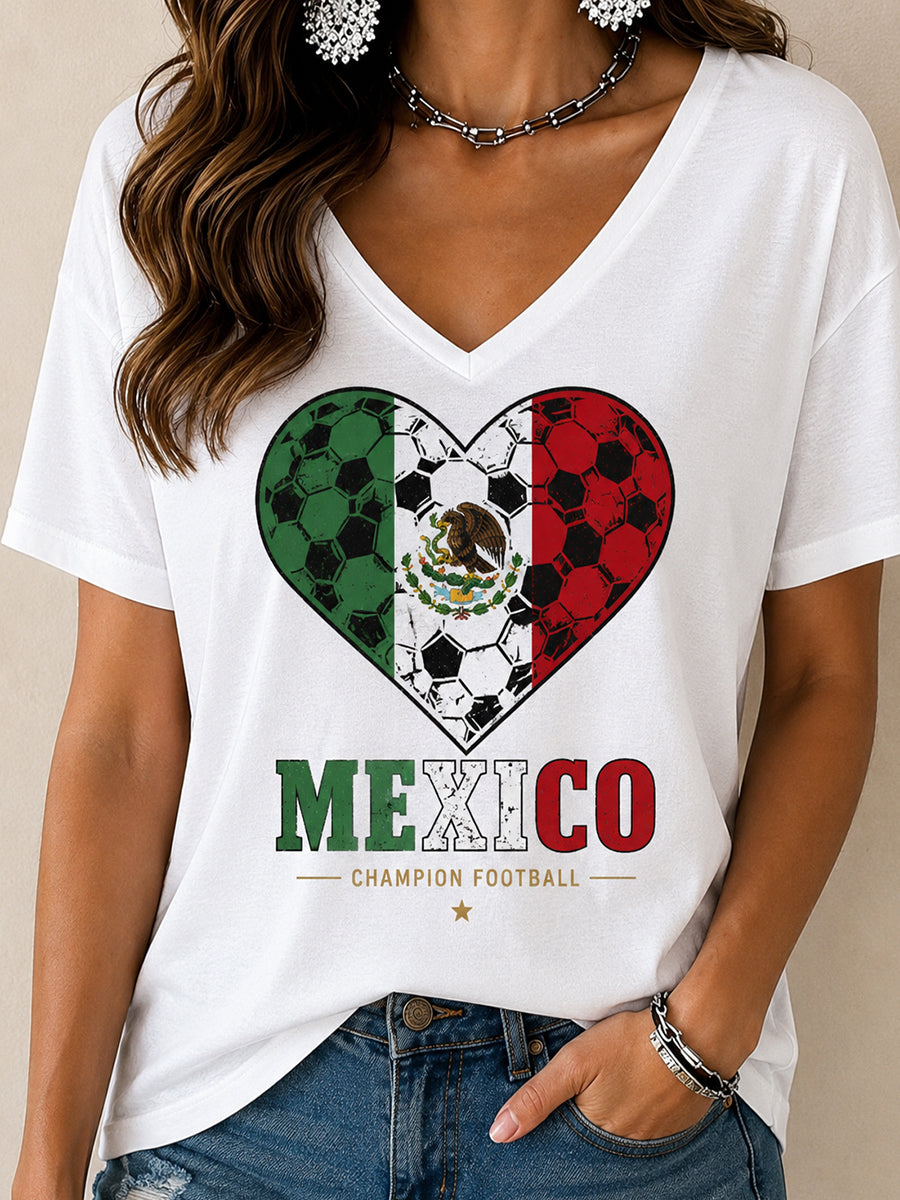 Partido de fútbol mexicano Cheering Element Art Print V-cuello de la camiseta de las mujeres