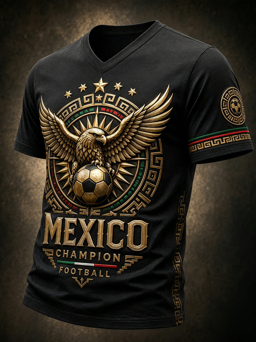 Camiseta con estampado artístico de elementos de animación en un partido de fútbol mexicano para hombre