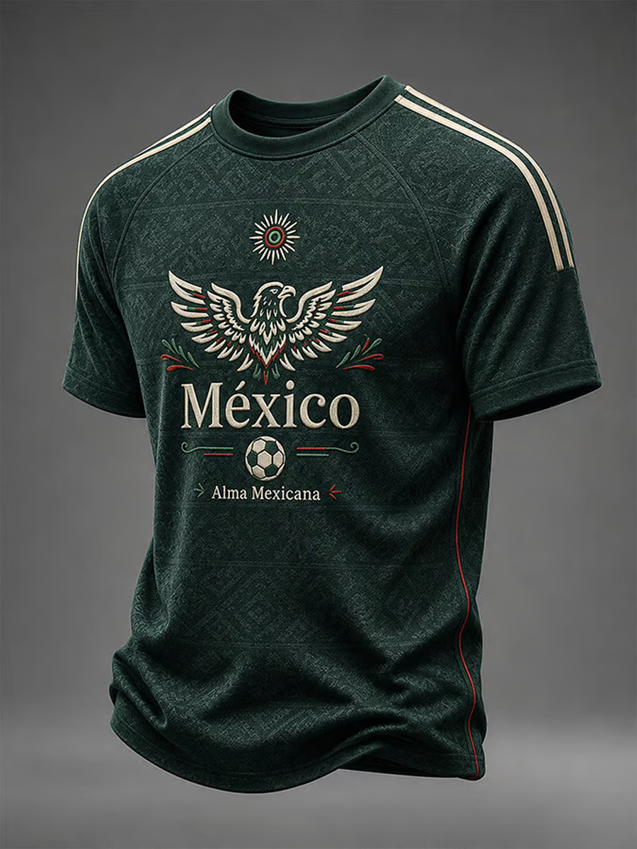 Camiseta de manga corta con estampado artístico para amantes del fútbol mexicano, diseño para hombre