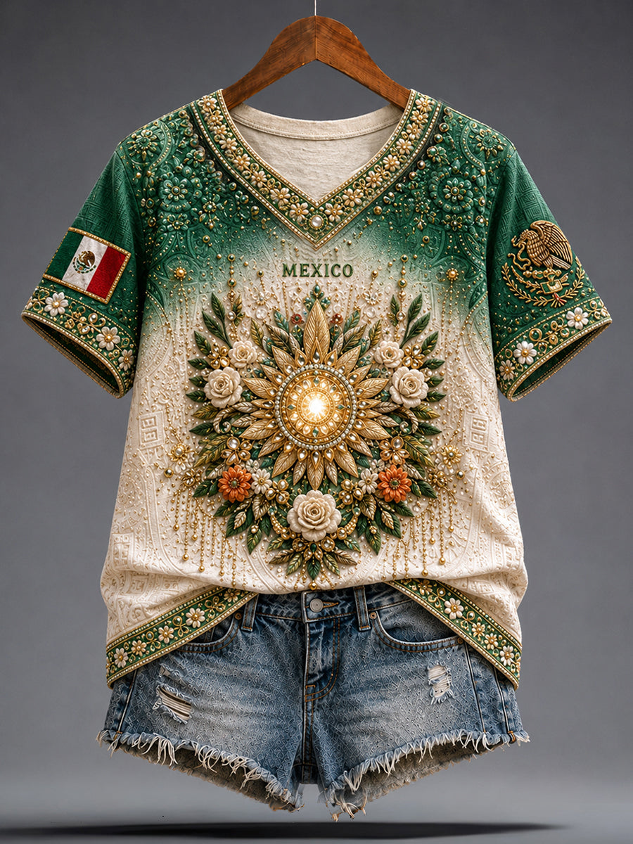 Camiseta con estampado artístico de muñeca Lele, amante del fútbol mexicano, para mujer