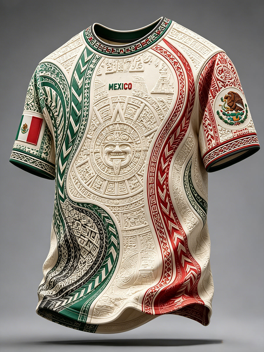 Camiseta estampada con arte de papel picado para amantes del fútbol mexicano, diseño masculino