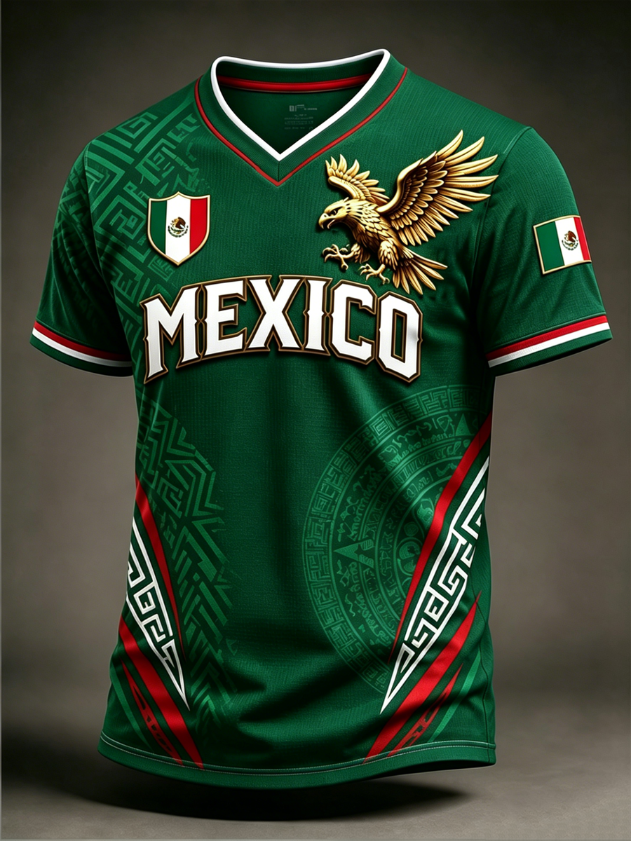 Men's Mexico Pride Art Printed V-cuello camiseta
