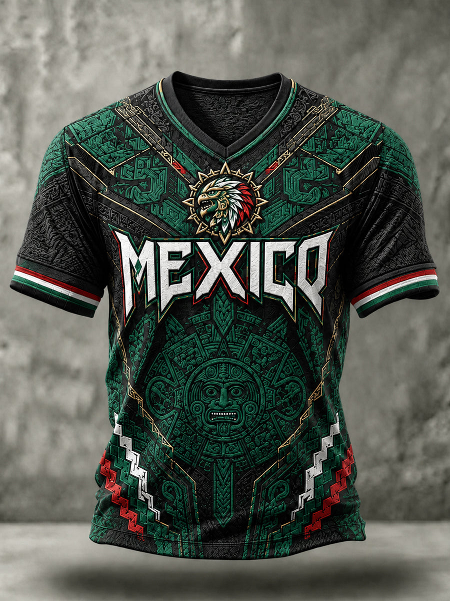 Camiseta de manga corta con cuello en V para hombre Mexico Football Lover Art