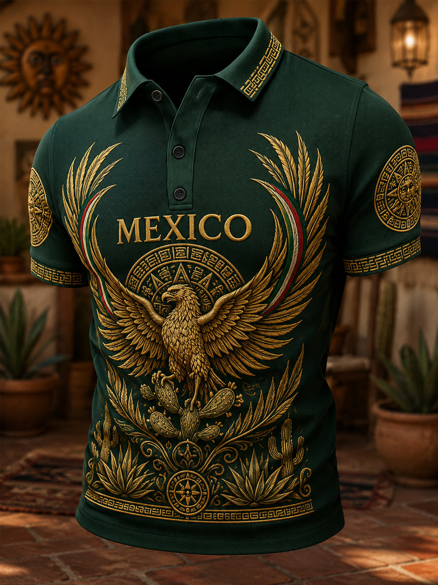 Polo casual con estampado de México para hombre