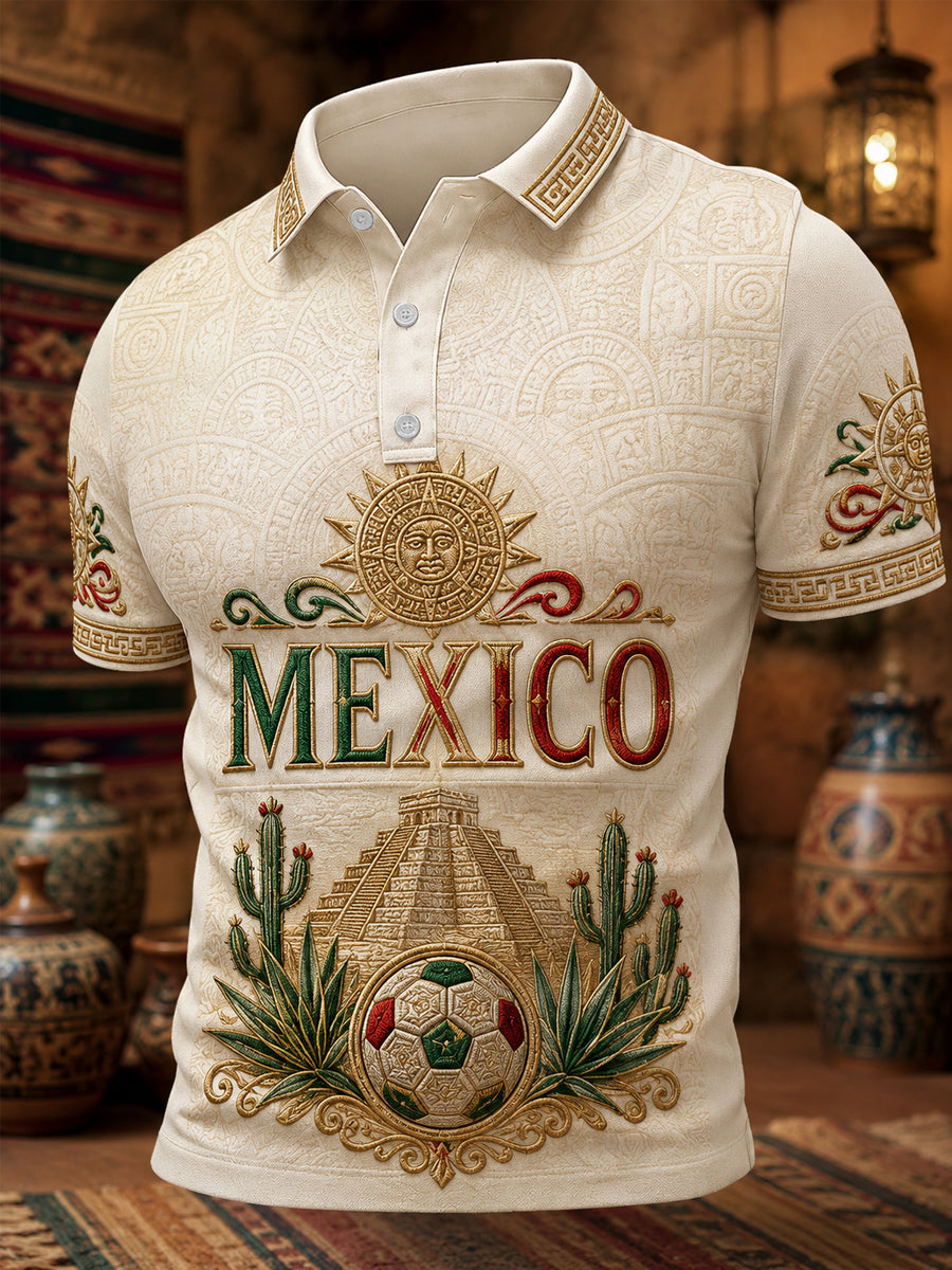 Polo casual con estampado de México para hombre