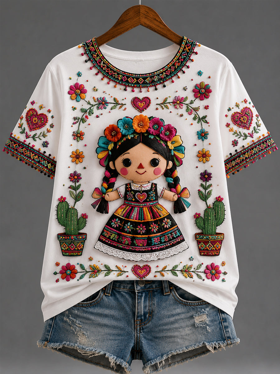 Camiseta de manga corta mexicana Guelaguetza para mujer