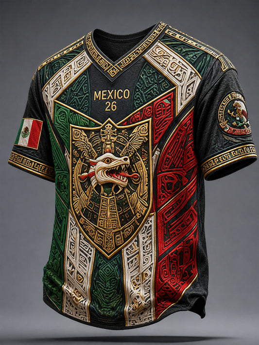 Camiseta estampada con arte de papel picado para amantes del fútbol mexicano, diseño masculino