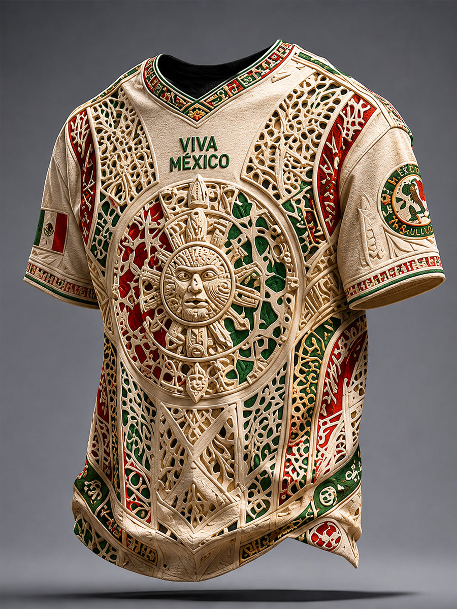 Camiseta estampada con arte de papel picado para amantes del fútbol mexicano, diseño masculino