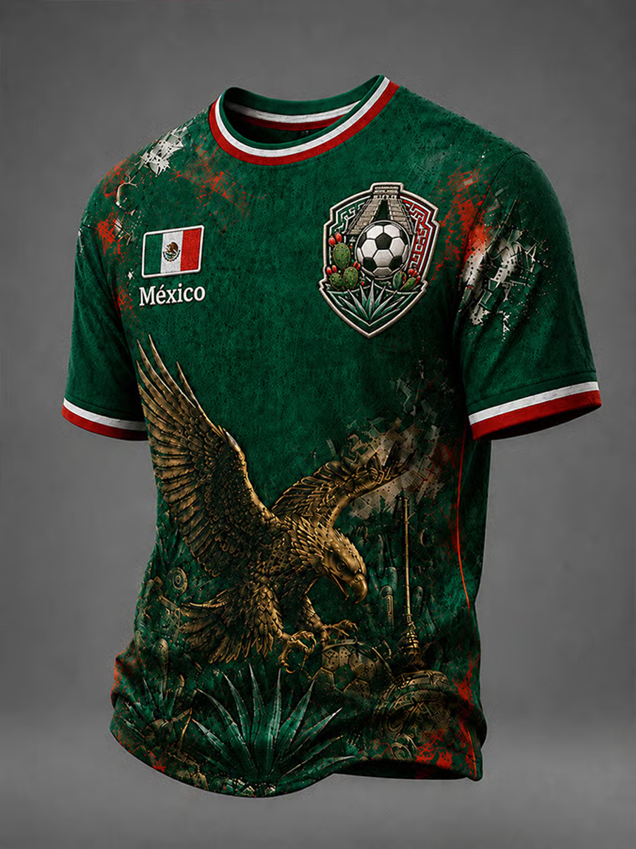Camiseta de manga corta para hombre con estampado de fútbol mexicano