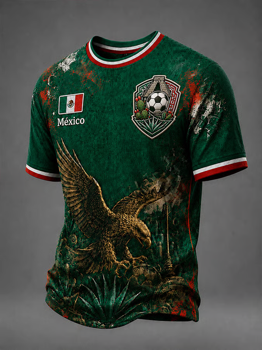 Camiseta de manga corta para hombre con estampado de fútbol mexicano