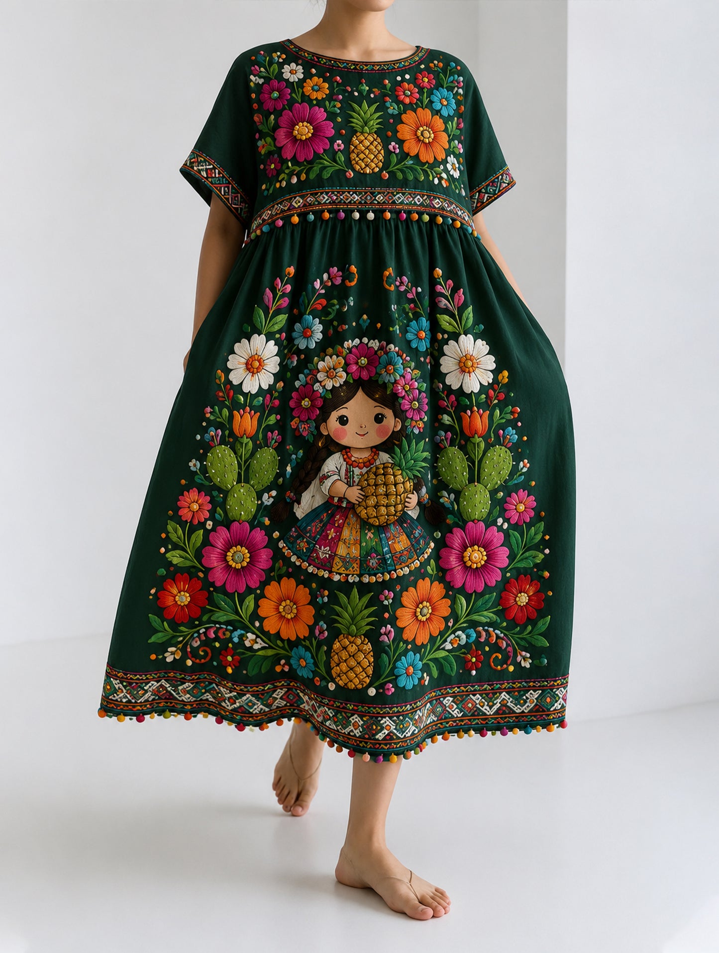 Vestido estampado de arte elemento festival de gala gaelagacha mexicano para mujer