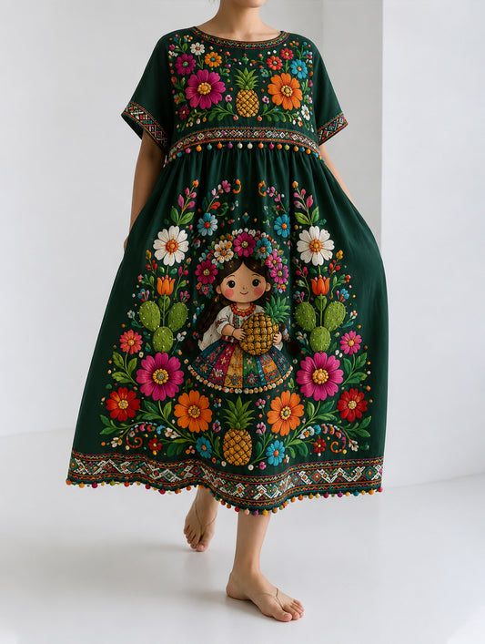 Vestido estampado de arte elemento festival de gala gaelagacha mexicano para mujer