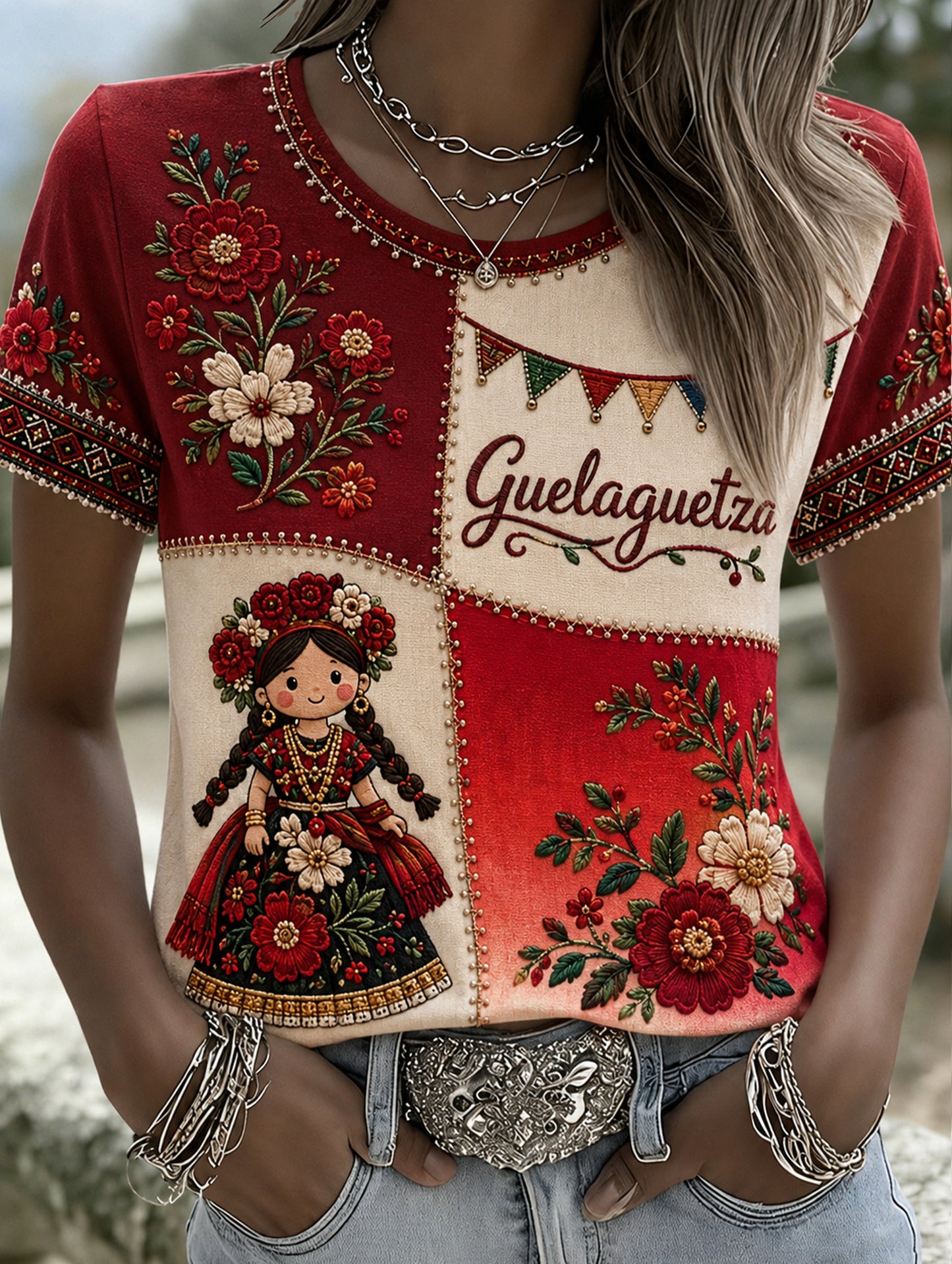 Camiseta mexicana de la impresión del arte del elemento del festival de Gala Gaelagacha de las mujeres