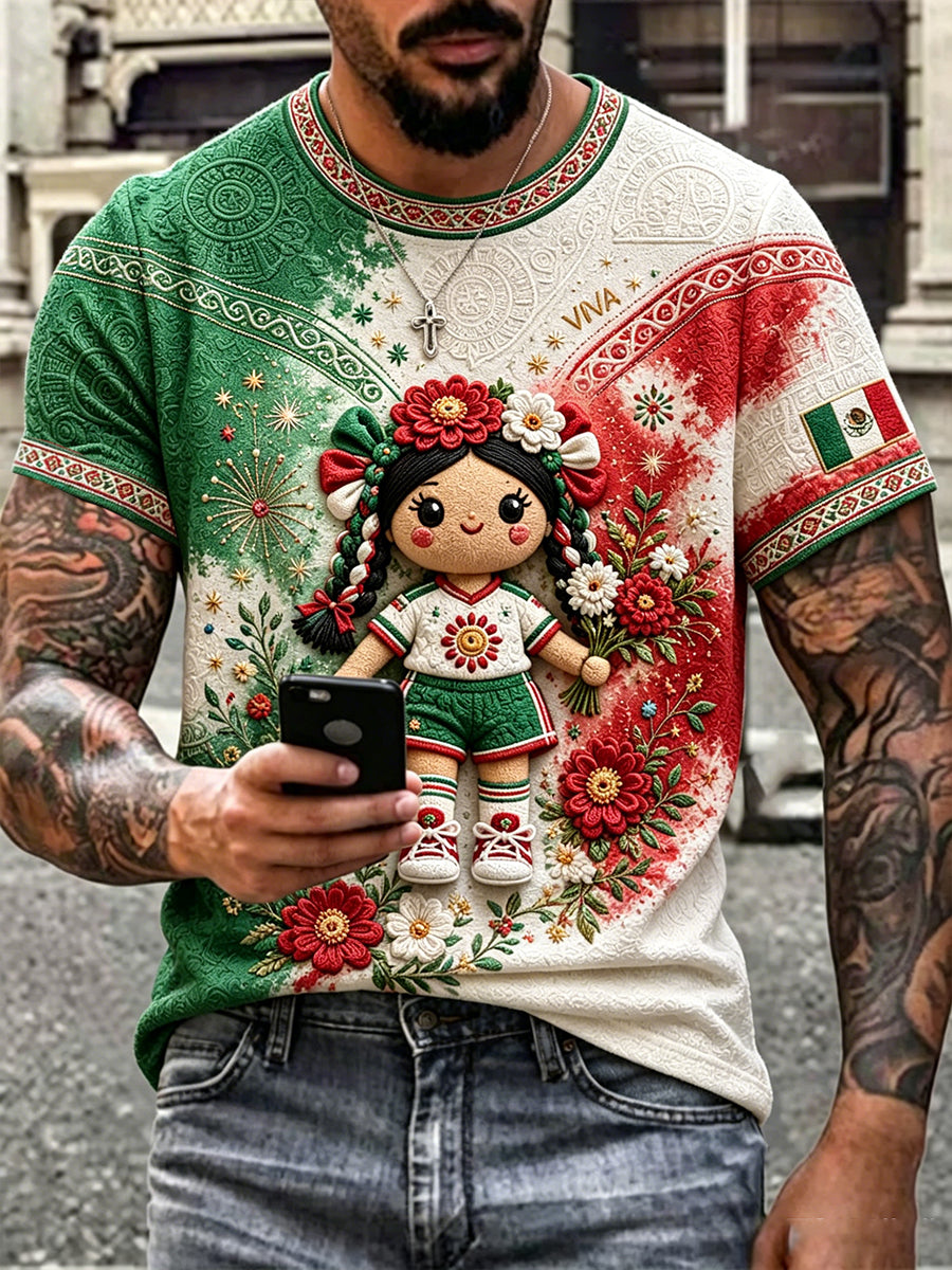 Camiseta estampada México Football Lover Lele Doll Art para hombre
