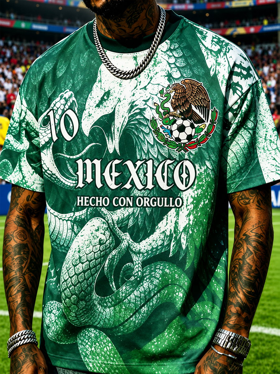 Camiseta de manga corta con estampado artístico para amantes del fútbol mexicano, diseño para hombre