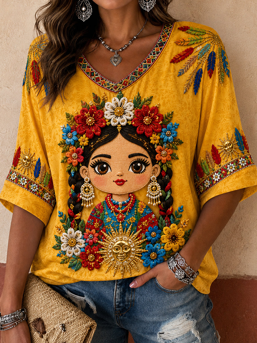 Tops estampados de mujer Mexico Guelaguetza Lele Doll Art