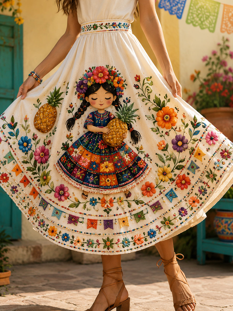 Falda midi con estampado artístico conmemorativo del Día de la Gala Mexicana Femenina Gaelagacha