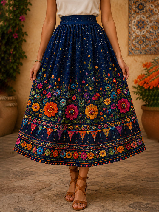 Falda midi con estampado artístico conmemorativo del Día de la Gala Mexicana Femenina Gaelagacha