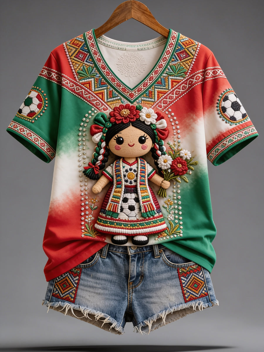 Camiseta informal con estampado para aficionadas al fútbol mexicano