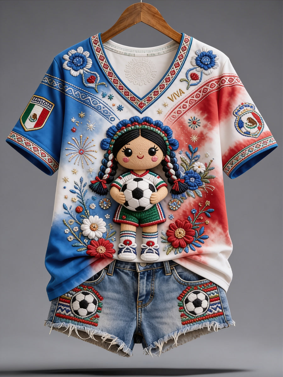 Camiseta informal con estampado para aficionadas al fútbol mexicano