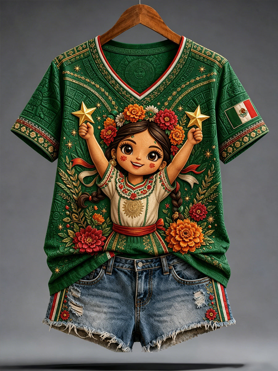 Camiseta informal con estampado para aficionadas al fútbol mexicano