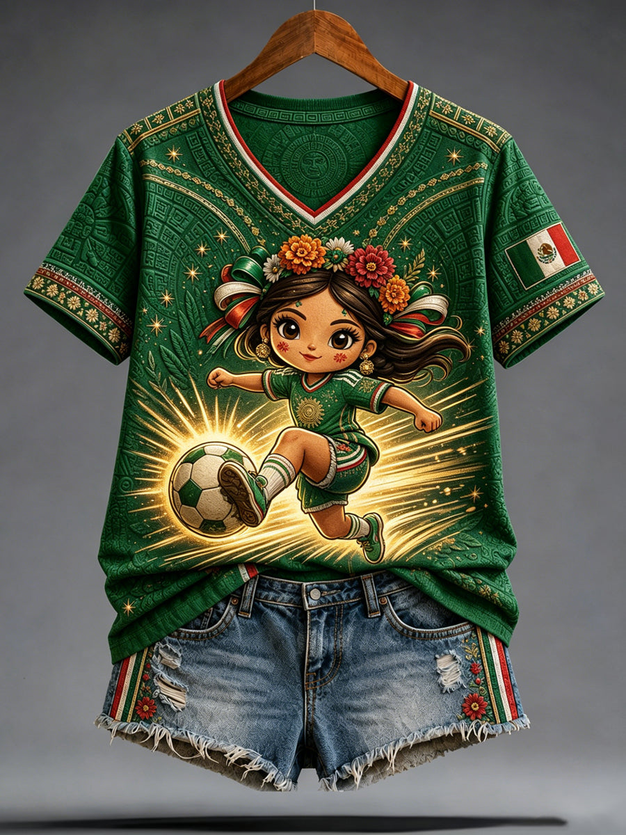 Camiseta informal con estampado para aficionadas al fútbol mexicano