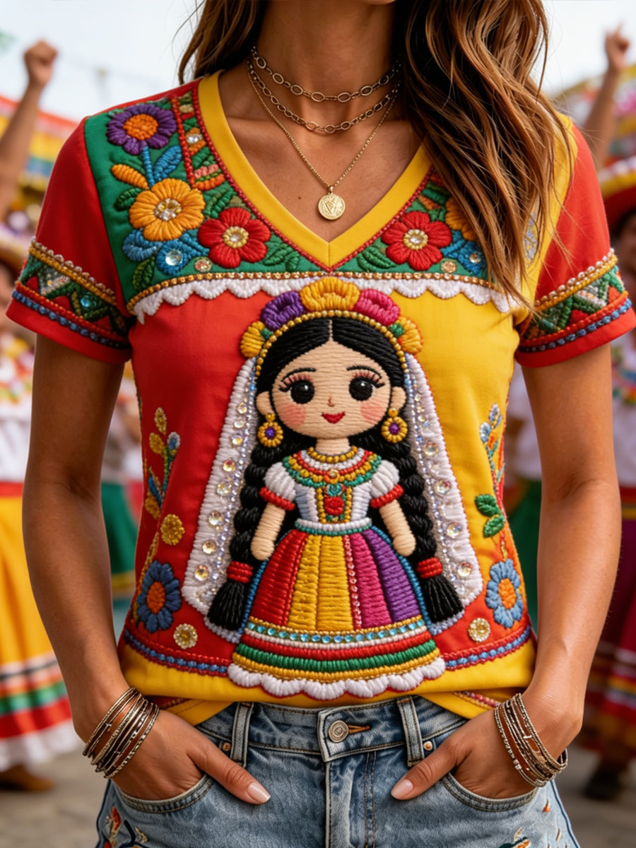 Camiseta informal estampada del Festival Guelaguetza femenino