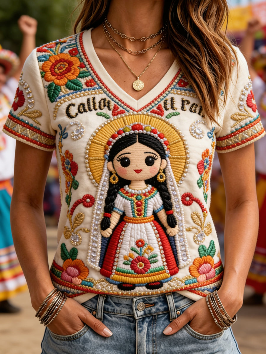 Camiseta informal estampada del Festival Guelaguetza femenino
